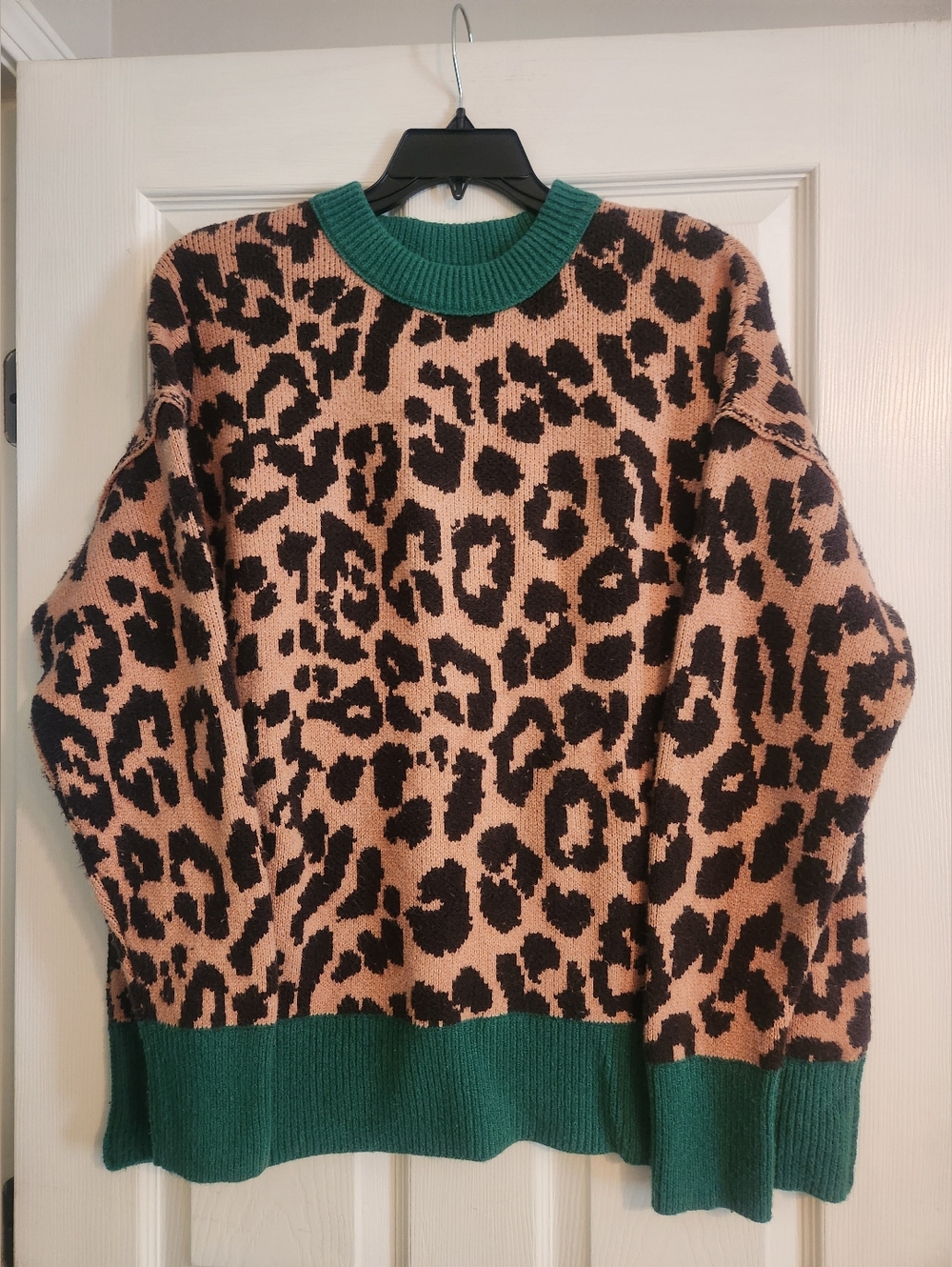 Aerie Green-Trim Leopard Print Sweater